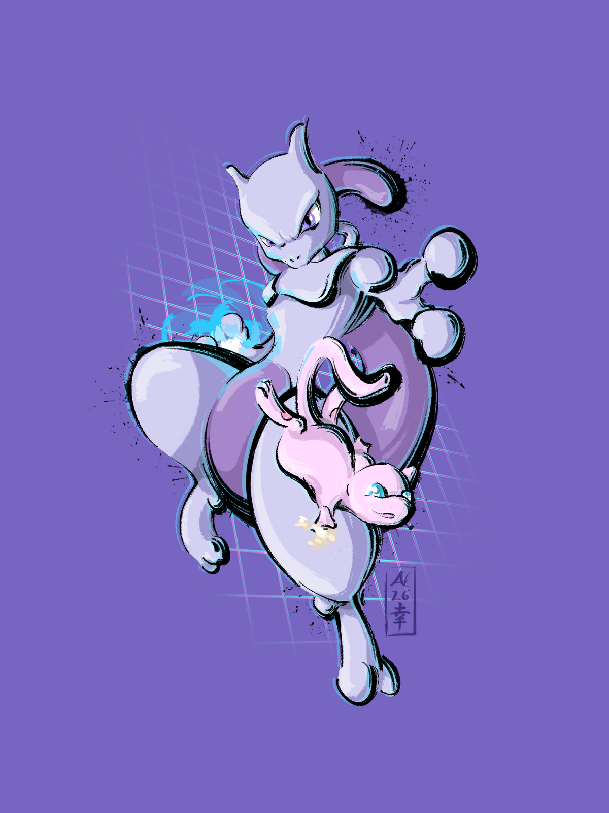 6. Mewtwo & Mew Print (12x16)